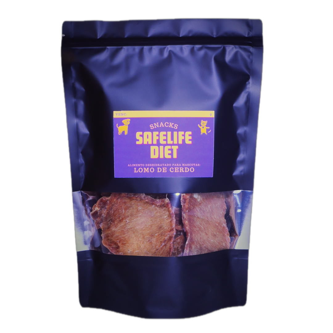 envase doypack de 300 gramos de lomo de cerdo con etiqueta safelife