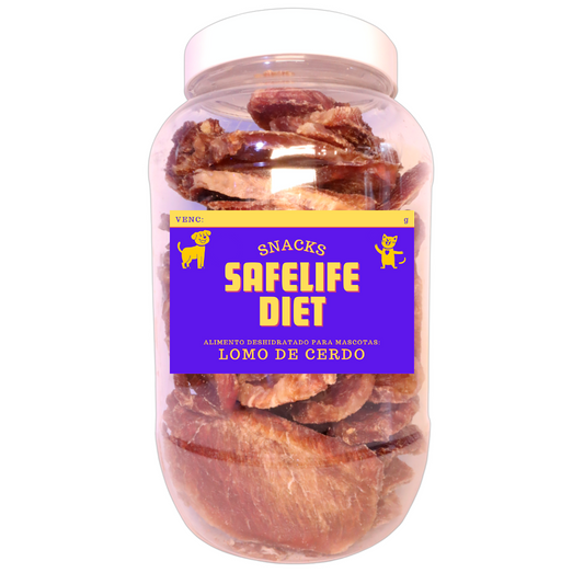 envase plastico de 700 gramos de lomo de cerdo con etiqueta safelife