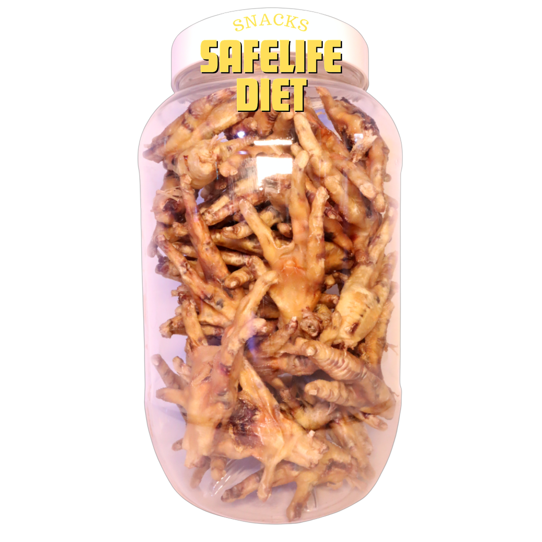 envase plastico de 700 gramos de patas de pollo sin etiqueta safelife diet