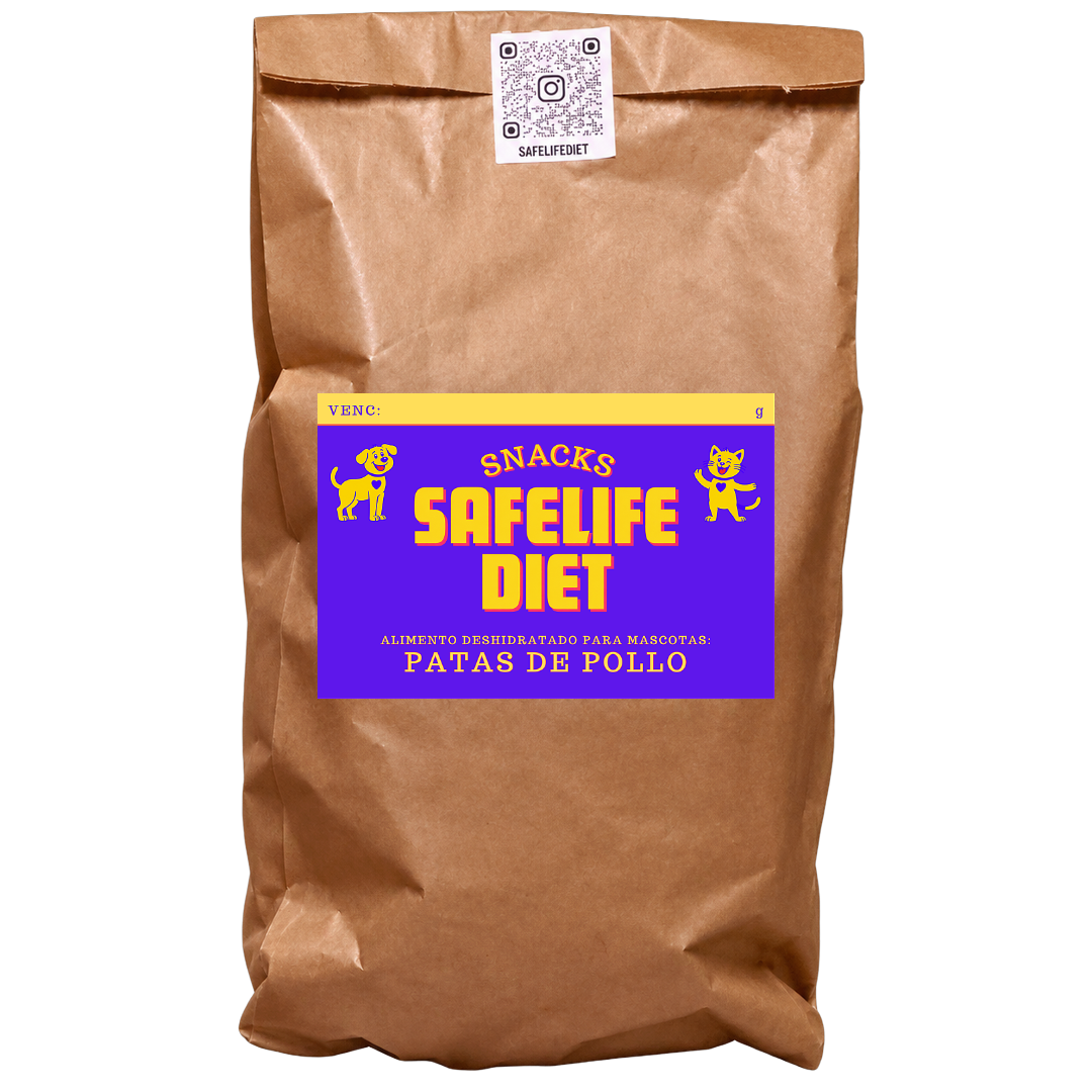 envase de bolsa de papel con patas de pollo deshidratadas safelife diet