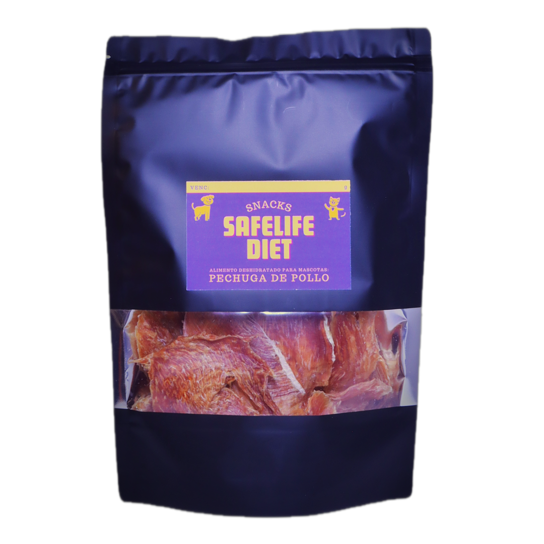 envase doypack de 300 gramos de pechuga de pollo con etiqueta safelife