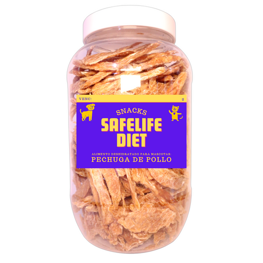 envase plastico de 700 gramos de pechuga de pollo con etiqueta safelife diet